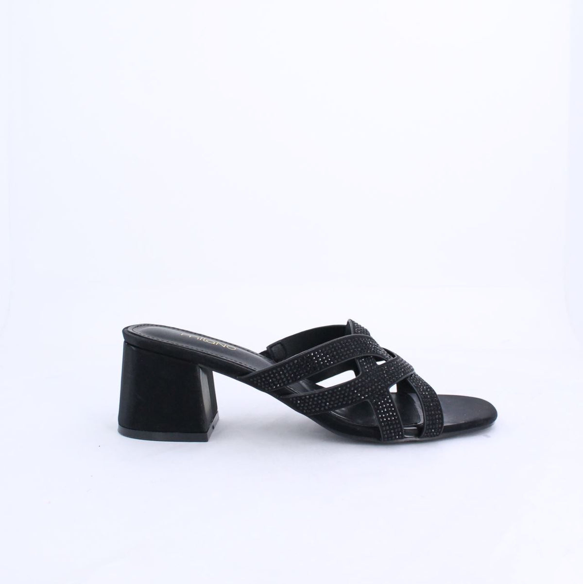 MARYAN SHIMMER-Slides-Heels-BLACK